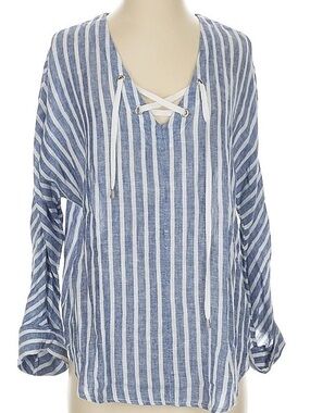 NWT Rails Blue Linen Blend Lace-Up Keyhole Top Size S $158